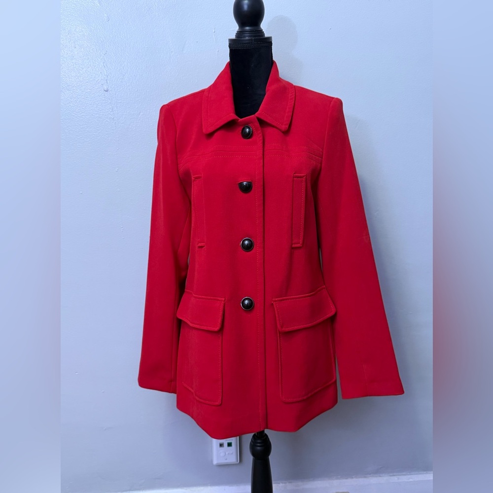 Worthington Red Pea Coat with Black Buttons - Picture 1 of 11